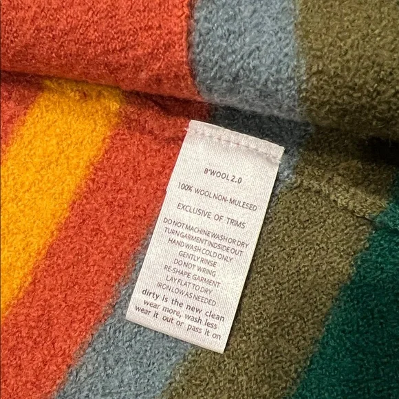 Toad & Co Heartfelt Merino Wool Hoodie in Orange/Yellow/Olive Green/Blue Medium - Picture 8 of 13